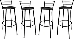 KIT Jogo 4 Banqueta Alta Preta Balcão Cozinha Sala Jardim