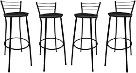 KIT Jogo 4 Banqueta Alta Preta Balcão Cozinha Sala Jardim