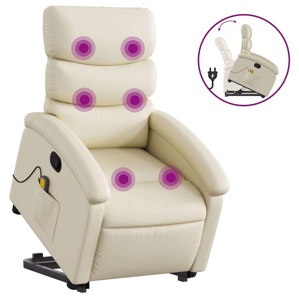 Sillón elevador reclinable con masaje de 6 puntos, de piel sintética, función de elevación eléctrica y reclinación manual, estructura estable de madera y metal,