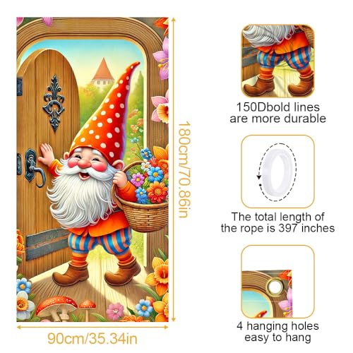 Image of Spring Gnome Door Cover 35x71in Flower Basket Mushroom
