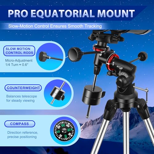 Image of Telescope, 150EQ Telescope for Adults Astronomy, Professional Newtonian Reflector Telescopes with Portable Carry Case, Manual German Equatorial Mount, Phone Adapter