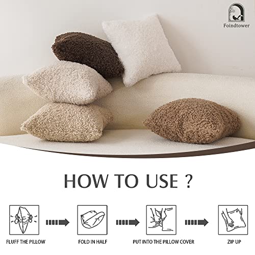 Image of Foindtower Set of 2 Curly Teddy Wool Pillow Covers Decorative Boucle Textured Lumbar Throw Pillow Faux Fur Pillowcases Sheepskin Cushion Case for Sofa Bedroom Car 12 inchx20 inch Chocolate