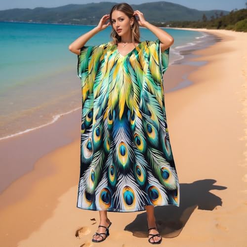 Image of IMAGEKOPE Kaftan Dresses for Women Plus Size Bathing Suit Cover up Vneck Batwing Dress Loose fit Moroccan Caftan mumu Dresses