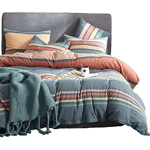 Joyreap 3 Pieces Duvet Cover Sets, Washed Cotton, Ultra Soft, Luxurious Hotel Quality Quilt Cover Sets, Breathable Comfortable and Hypoallergenic (Colorful-Stripe, King) Cover