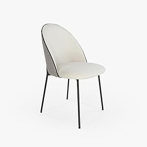Vaukura Silla Comedor tapizada Beige y Gris con Patas Acero Negro Mate – Silla ergonómica Moderna para salón, Comedor, Dormitorio o Estudio – Diseño escandinavo mediterráneo – 1 Unidad – Modelo Sue