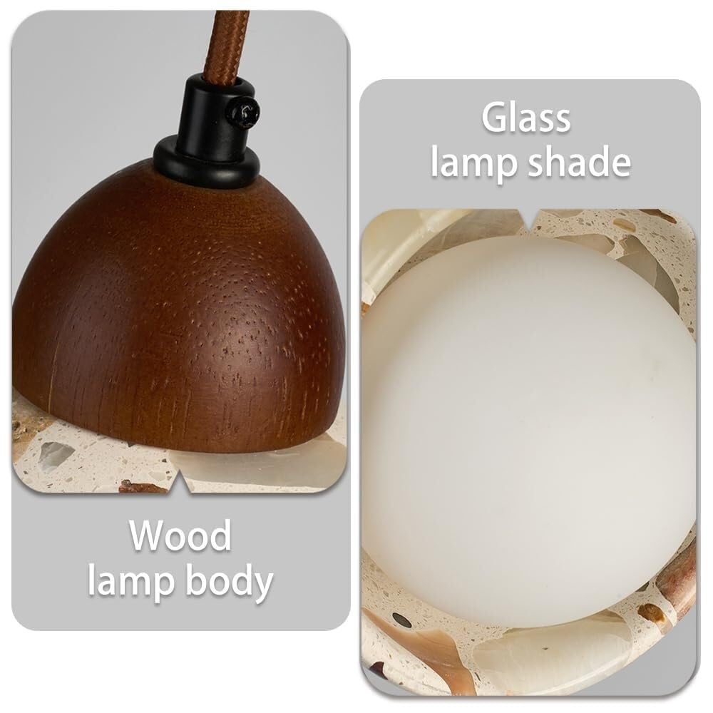 Lampada a sospensione in pietra nordica Illuminazione a for isola della cucina, Lampade a for camera da letto, sala pranzo con paralume in vetro, a in legno 5,9 pollici Lampadario rustico in fattoria