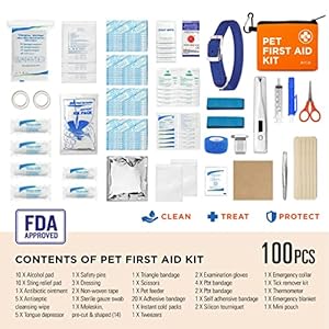 First Aid Kit 3 Piece Set – Each for Home, Car & Travel. Dog First Aid Kit with Thermometer, Tick Remover Kit & Many More