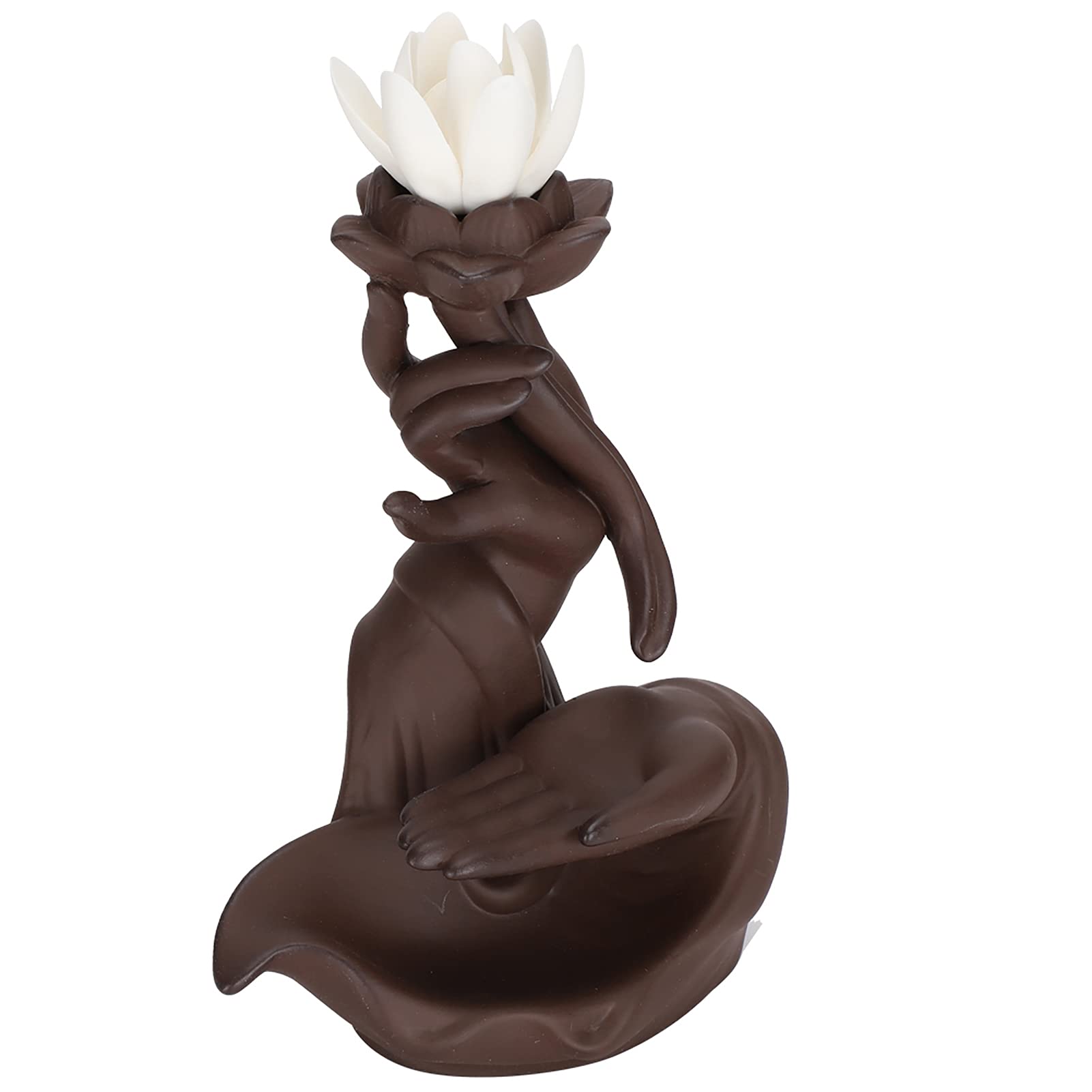 Jiawu Bruciatore di incenso a riflusso, fiore di loto/monaco cascata portaincenso, realizzato a mano, in ceramica, con cono a riflusso e bastoni di incenso, per aromaterapia, meditazione, relax