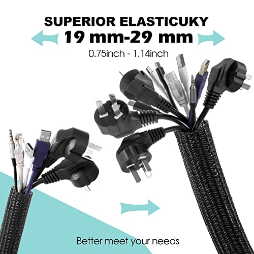 Image of AGPTEK Cable Sleeve, 2 Pack 5ft - 1.2 Inch Cable Management, Desk Cord Cover Organizer Wire Hider for Home Office Computer TV Wire Loom Tubing, Pet Proof Cord Protector from Cat Dog Chewing, Black