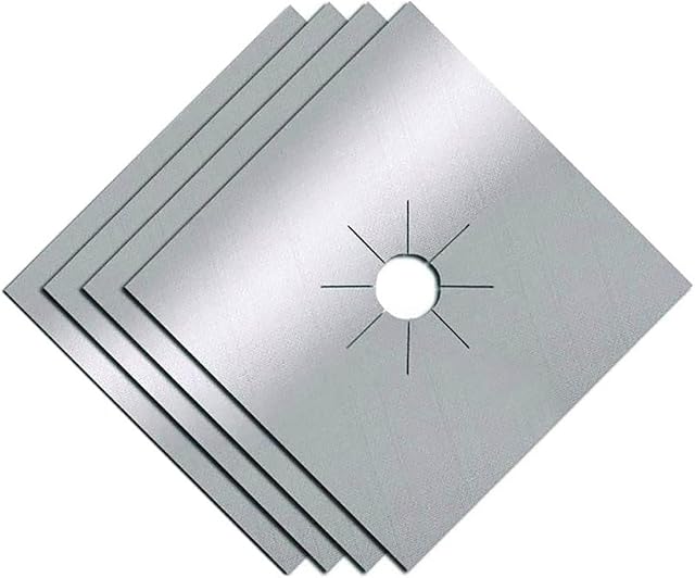 Gas Hob Protector Pack of 4 Universal Fit Covers Non Stick Gas Stove Burner Cover Reusable Cooker Protector Sheets Heat Resistant for Schools, Restaurants