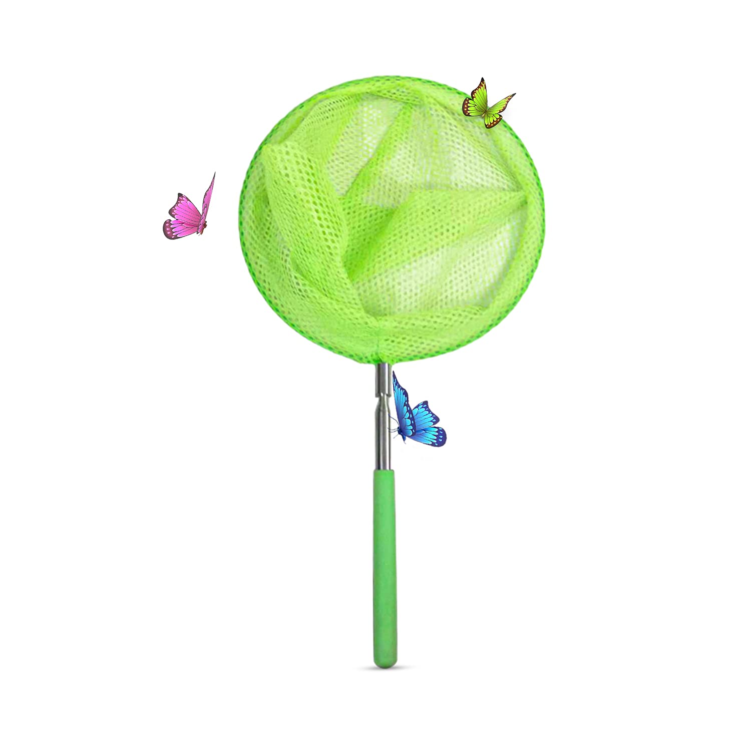 Jumbo Kids Fishing Net Butterfly Net Extendable Telescopic Childrens Fish Nets- Large Size to Catch Insects and Fishes | 20-100 CM (Lime green)