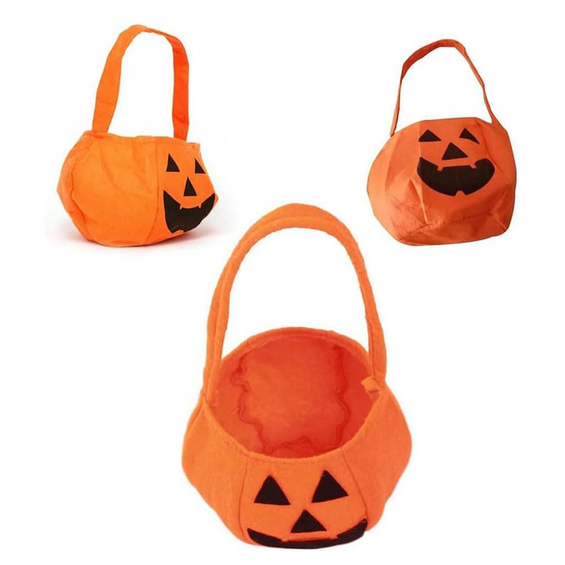 2 PCS Halloween Pumpkin Candy Bags, Orange Trick or Treat Buckets with Handles for Kids Halloween Party Favors & Decorations - Image 3
