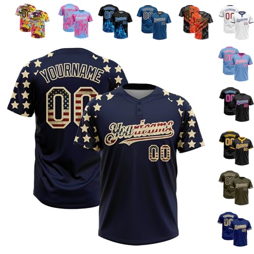 Navy Sports Fan Softball Jersey Stitched Personalized Name, Number and Logo Buttons Shirts Uniform for Men Women Youth