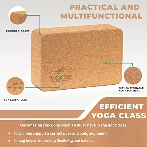 YVS® - 2 x Cork Yoga Block, Yoga Brick, with Eco-Friendly Natural Sustainable Cork, Taco Yoga, Pilates, Fitness, Yoga Block Cork