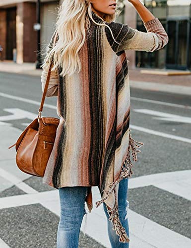 Relipop Women's Cardigans Open Front Color Stripe Slash Tassel Hem Poncho Knit Sweater #TOP4