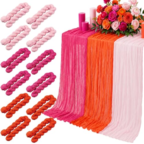Windkream 12 Pcs Hot Pink and Orange Cheesecloth Table Runners 118"