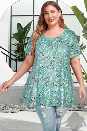 Image of JOELLYUS Plus Size Tops for Women Tunic Floral Casual Short Sleeves T Shirts Flowy Blouses 2026
