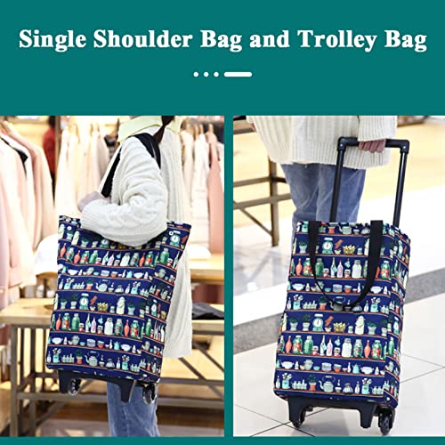 Einkaufswagen mit Rollen, Einkaufstasche Trolley Klappbar Teleskopisch Trolley-Taschen Wärmedämmung Kälteschutz… – Bild 7