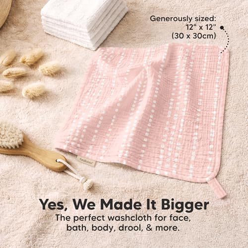 Image of 5-Pack Muslin Baby Washcloths for Newborn - 12x12 inch Soft Absorbent Organic Cotton Muslin Wash Cloths for Babies Girl, Boy, Infant, Toddlers, Kids Face Towel,Bath Essentials,Baby Burp Rags (Sweet Charm)