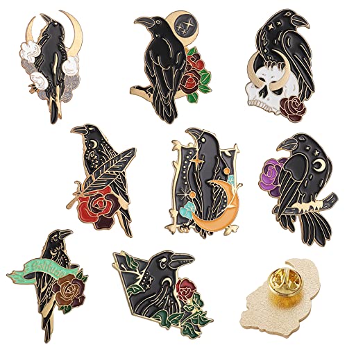 8 Stück Rabe Emaille Brosche Pin Cartoon Tier Anstecknadel Abzeichen Halloween Pin Kinder Damen Rucksack Shirts Schmuck Zubehör Cover
