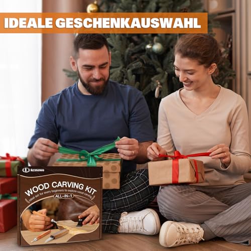 Holzschnitz-Set, 32-teiliges Holzschnitzwerkzeug-Set mit Aufbewahrungstasche, Holzschnitzmesser-Set mit 4 Schablonen & 11 Holzschnitzmessern für Holzbastelanfänger