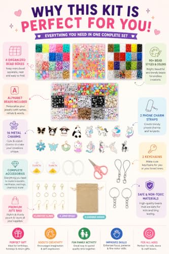 Image of Ambitieux DIY Jewellery Bracelet Making set Kit for Kids & Adults | 3000+ Beads, Alphabet Beads, Charms & Accessories | Bracelet, Necklace, Phone Charm & Keychain Making Set | Art & Craft girls birthday Gift box