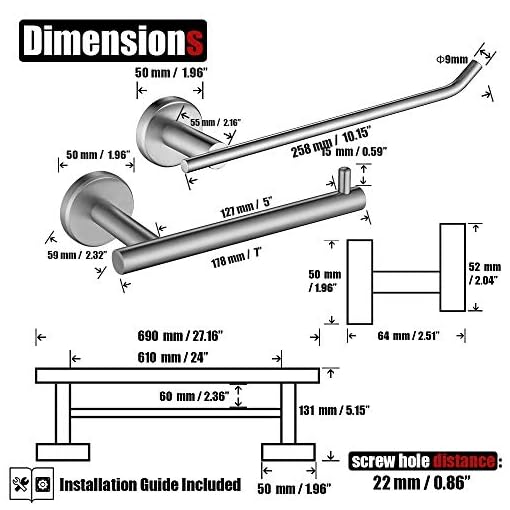 JQK Bath Hardware Towel Bar Accessory Set with 24 Inch Double Towel Bar Brushed Finished Wall Mount, BAS10-P - Image 3