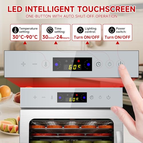 8Tray Stainless Steel Food Dehydrator,LED Touch Control Design,Adjustable Digital Temperature 30-90°C and 24 Hour Timer,Fruit Dryer Machine for Fruit, Veg, Meat & More - Image 5
