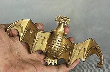 銅の蝙蝠（こうもり）飾りのある真鍮製骨董からくり錠前 銅の蝙蝠（こうもり）飾りのある真鍮製骨董からくり錠前 b304、時代