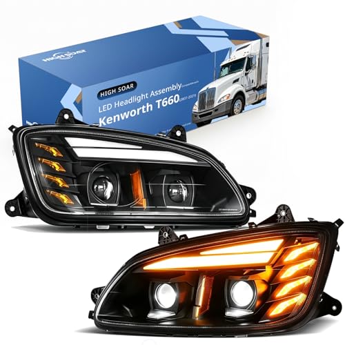 High Soar Full LED Headlights Assembly for Kenworth T170 T270 T370 T440 T470 T660 T800, Driver and Passenger Side, A Pair by High Soar - Used condition - US$357.49