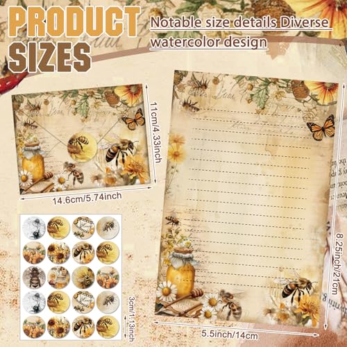 Image of TaoBary 160 Pcs Stationery Paper Set 50 Double Sided Stationery Papers with 50 Matching Envelopes and 60 Round Dot Sticker, 10 Design (Vintage Bee Floral Butterfly,8.25 x 5.5 Inch)