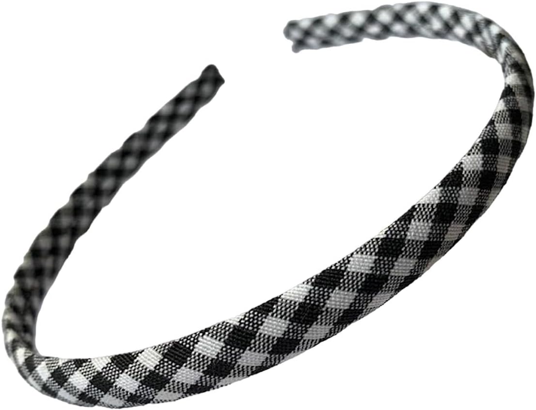 Gingham Hair Accessories for School Alice Band Slim Headband Scrunchy Clips (M&R Black White Gingham Slim Alice Headband)