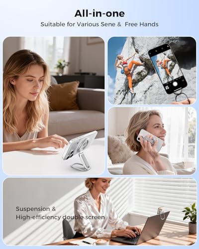 Image of SUPERONE Dual-Sided Magnetic Phone Grip for MagSafe | Dual Magnets 5.5 /3lbs, 55,000 Folds 18x Durable, Adjustable Strap, 360 Stand for iPhone 17 /16 /15 /14 /13 /12 Series-Silver