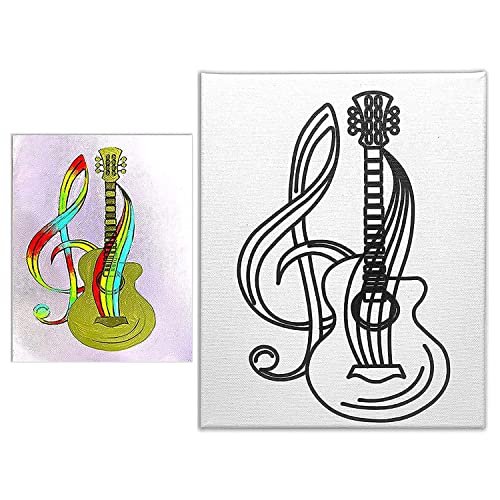 11 x 14 Guitar Melody Canvas Painting | Music Theme Pre Drawn Stretched Canvas | Birthday Gift | Summer Camps for Kids Paint Party Favor | Backyard Group Activity | DIY Virtual Event PARTY Melody
