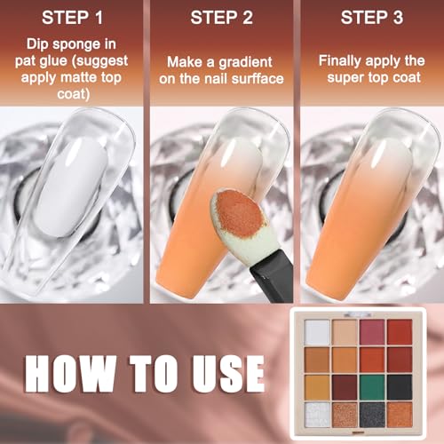 Image of Nail Pigment Powder Palette, 16 Colors Orange Brown Fall Collection Solid Autumn Nails Set Pigmentos para Unas, Nail Art Palette Manicure DIY Accessories