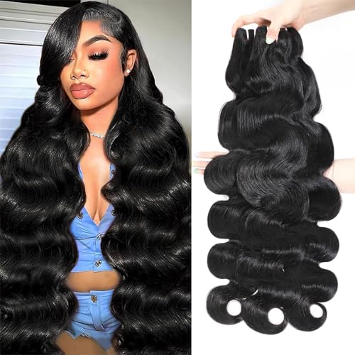 15A Raw Indian Human Hair Bundles Body Wave Bundles Human Hair,Triple Lifespan Virgin Remy Hair,No Tangle Shedding,Keep Texture Silky Soft After Multiple Washes (3 Bundles Natural Black, 20 22 24)