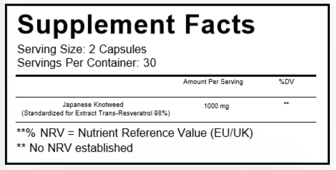 Welzo Ultra-Hochreines Trans-Resveratrol 1000mg Kapseln | 98% Standardisierter Japanischer Staudenknöterich-Extrakt | Vegetarische Kapseln | 60 Stück
