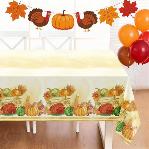 Image of Childom 3 Pack Thanksgiving Tablecloths,Thanksgiving Decorations 54x108 Inch Plastic Table Cloth Rectangle Table,Disposable Tablecloths for Home,Picnic,Birthday,Outdoor,Friendsgiving Party Decorations