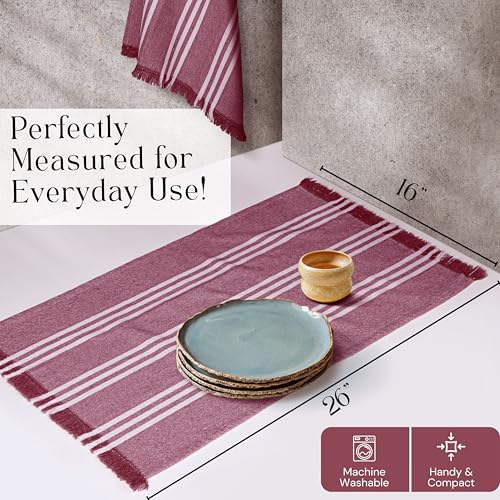Image of Prewashed Stripe Dish Towels 12 Pack, 16x26 Inches, Absorbent Hand Towels for Kitchen Use, Quick Dry Cloths for Cleaning, Durable Washable Rags, Reusable Dishcloth Set - Burgundy Wine