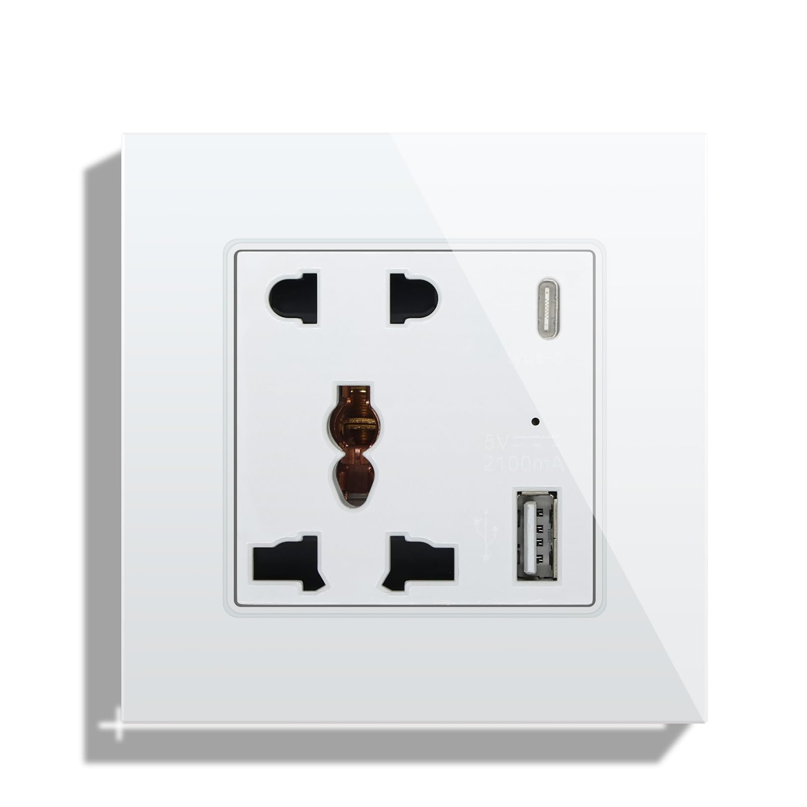Sponsored Ad – Single 5 Pin Universal Wall Socket with USB C & USB A - 1 Gang White, Multifunctional Wall Outlet, Power Socket with Glass Panel Applicable for Over 180 Countries Plug Type (No Switched)