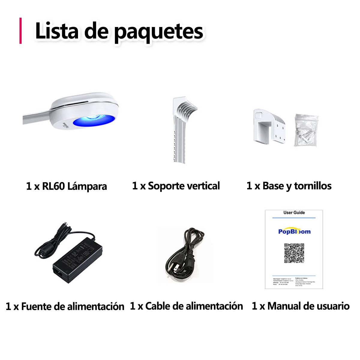 PopBloom RL60 60W Luces LED para acuarios marinos, Luces LED para peceras Acuarios de coral Acuarios marinos de sal Pantallas Acuario 50cm (RL60 Blanco)