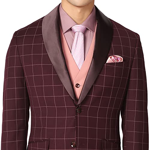 Image of Blackberrys Men Poly-Blend Checks Slim Fit Shawl Suits