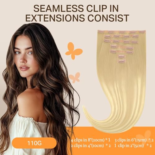 Image of DOORES Seamless Clip in Hair Extensions Real Human Hair, DirtyBlonde Mixed Platinum Blonde 120g 7pcs 24 Inch, Invisible Edge Hair Extensions Real Human Hair Clip in Remy Straight Hair