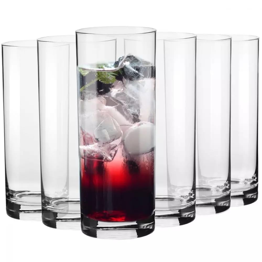 Krosno Water Glasses Set of 6-500ml Drinking Tumblers for Juice and Cocktails - Lead-Free Highball Crystal Drinking Glasses - Long Drink Glasses - Balance Collection