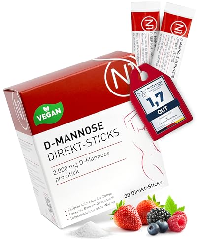 N1 D-Mannose Direkt-Sticks 30 Stück - 2.000mg DMannose pro Stick - vegan glutenfrei & ohne unnötige Zusatzstoffe - praktisch für unterwegs - ideal als Nahrungsergänzungsmittel