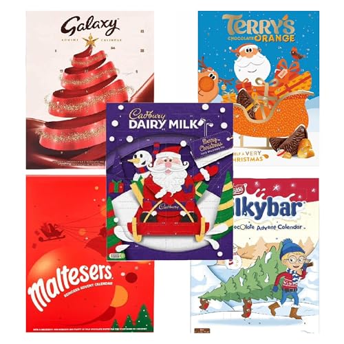 Milk Chocolate Advent Calendars for Kids 2023 - Assortment of 5 Different Advent Calendars Containing Cadburys Dairy Milk, Milkybar, Maltesers, Terrys's Orange & Galaxy Christmas Chocolate Bulk Buy