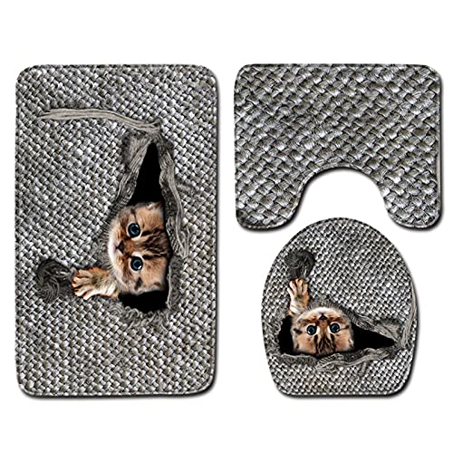Badematten-Set 3-teilige Taschen Tierdruck rutschfeste Badezimmermatten Toilettendeckel-Abdeckung U-förmiger Teppich…