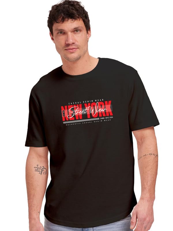 Image of JUARI BE A GENTLEMAN Men's Printed Cotton T-Shirt - Round Neck, Regular Fit, Soft & Comfortable - Trendy Casual Half Sleeve T-Shirt for Everyday Wear - Stylish & Breathable Fabric for All-Day Comfort