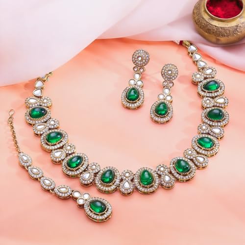 Image of Rubans Gold Plated Kundan Traditional Statement Necklace Set for Women
