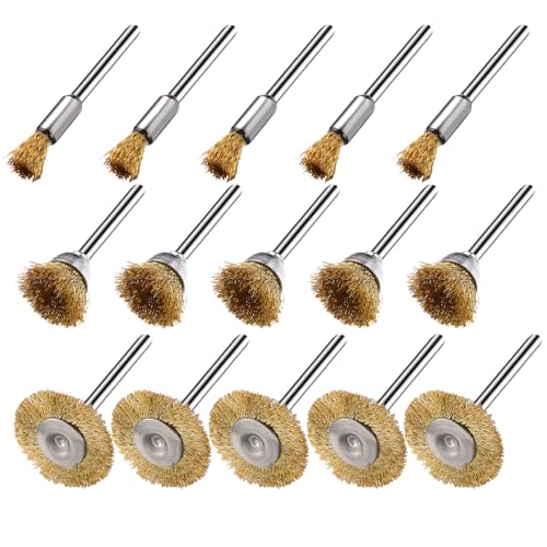Image of 15 Pieces Copper Wire Brushes, Wire Brush Wheel, Mini Brass Brushes for Dremel Rotary Tools (1 /8 Inch Mandrel)